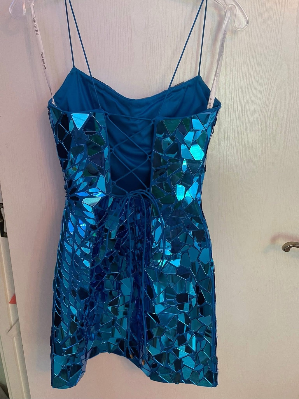 Sherri Hill Blue Mirrored Sequin Mini Dress